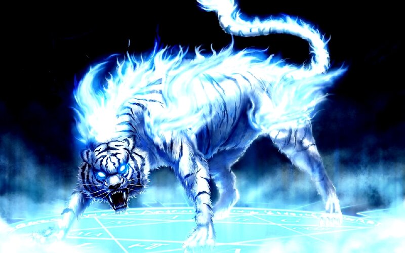 glowing blue tiger spirit