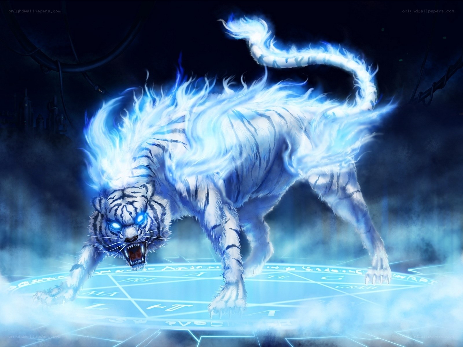 glowing blue tiger spirit