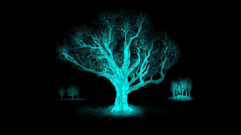 Glowing Blue Tree — Cyan