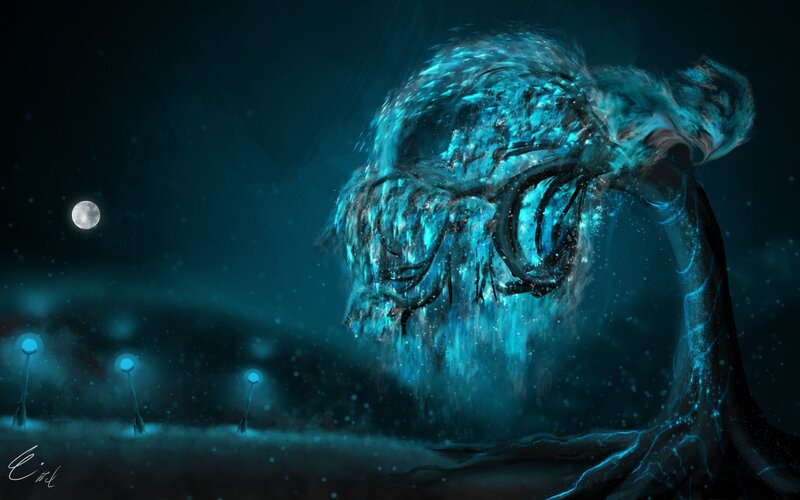 Glowing Blue Tree — Mysterious