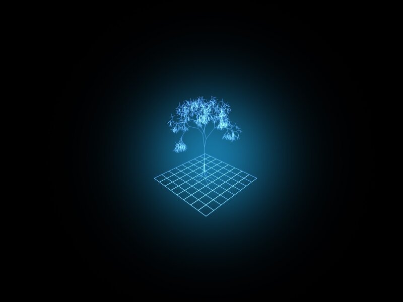 glowing blue tree on grid