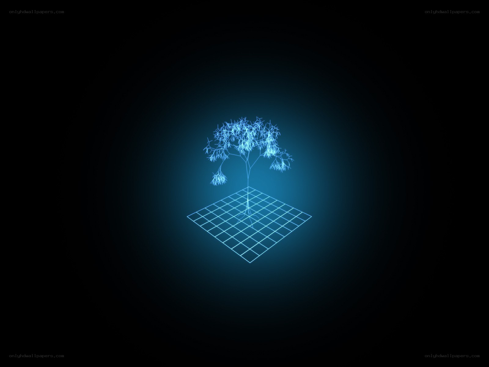 glowing blue tree on grid
