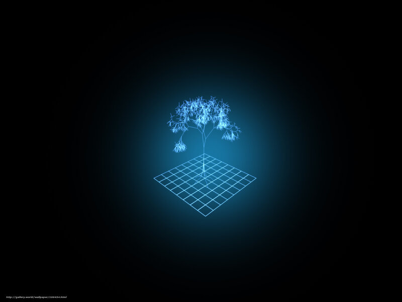 glowing blue tree on grid