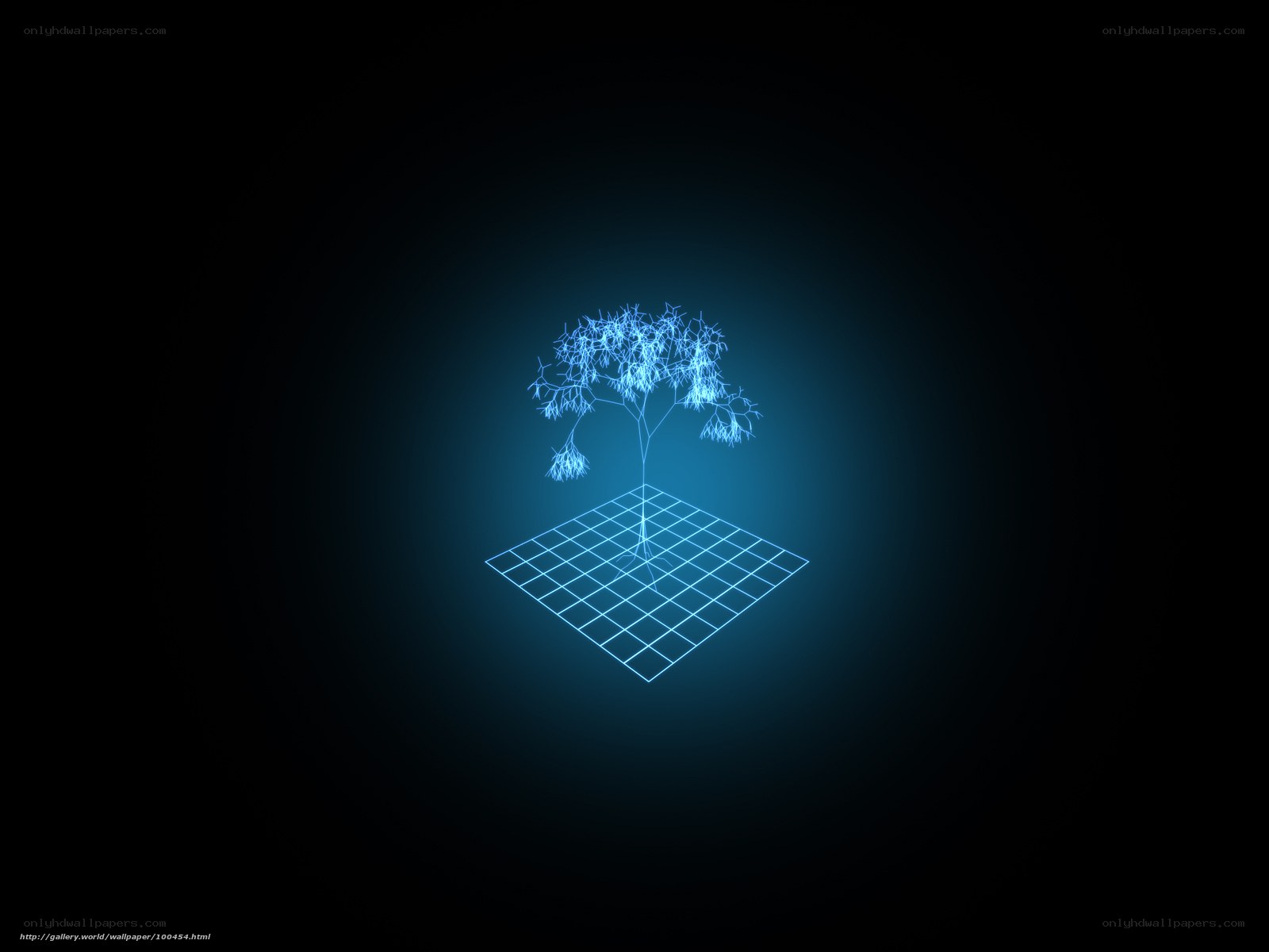 glowing blue tree on grid