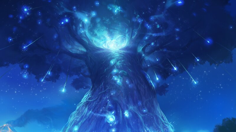 Glowing Blue Tree — Serene, Night