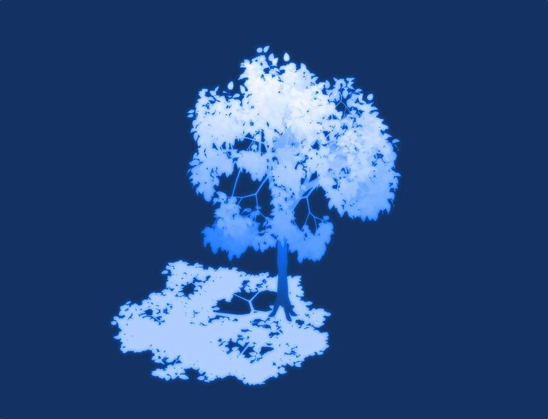 glowing blue tree silhouette