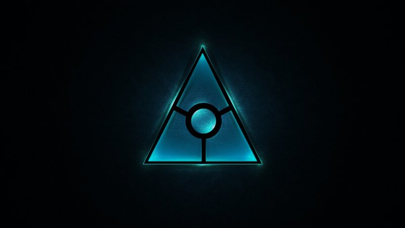 glowing blue triangle symbol