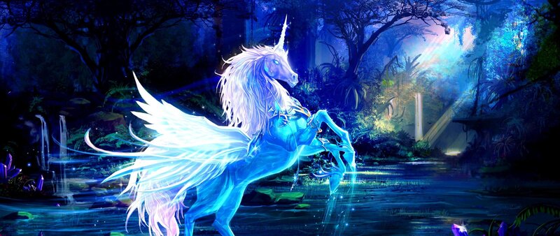 Glowing Blue Unicorn — Magical, Night