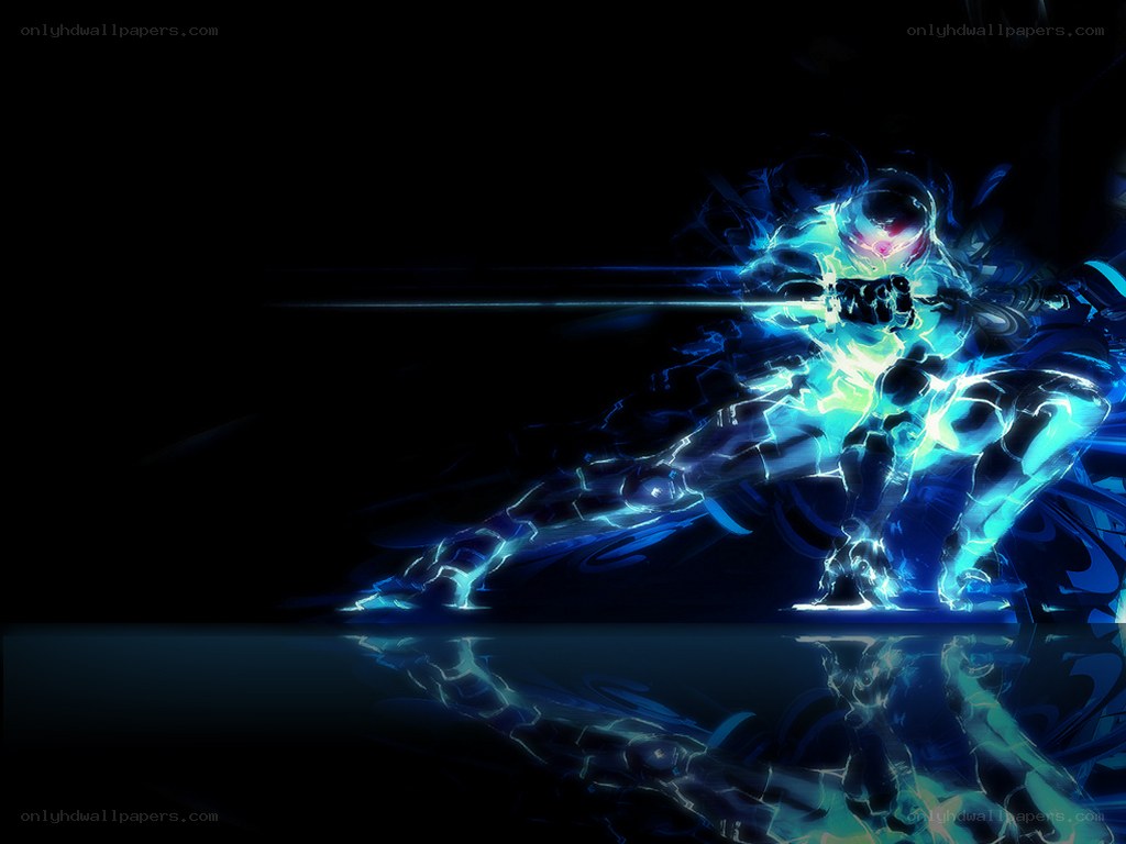 glowing blue warrior in action
