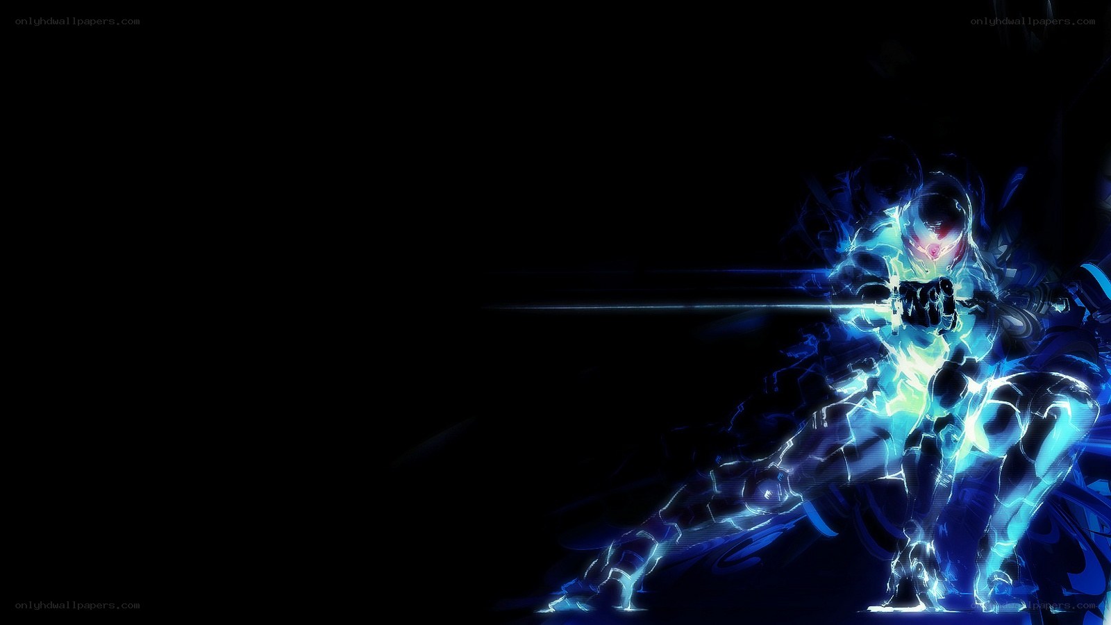 glowing blue warrior in action