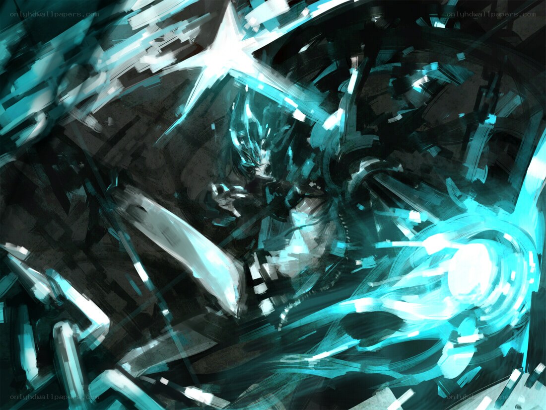 glowing blue warrior in motion