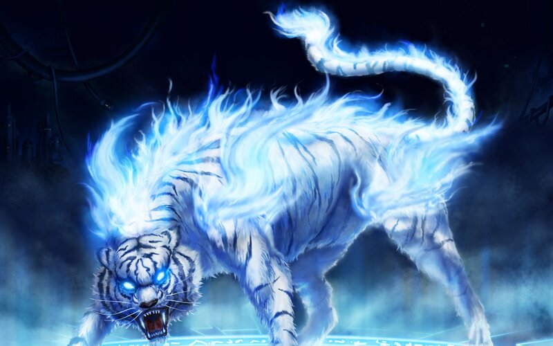 glowing blue white tiger