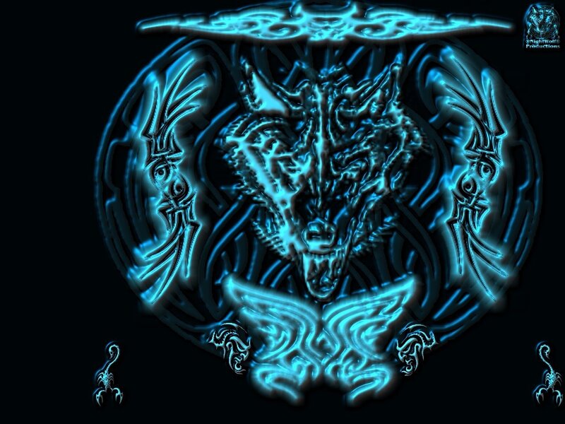 glowing blue wolf design