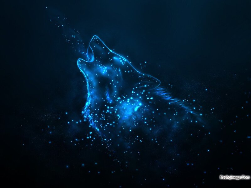 Glowing Blue Wolf — Mystical, Night