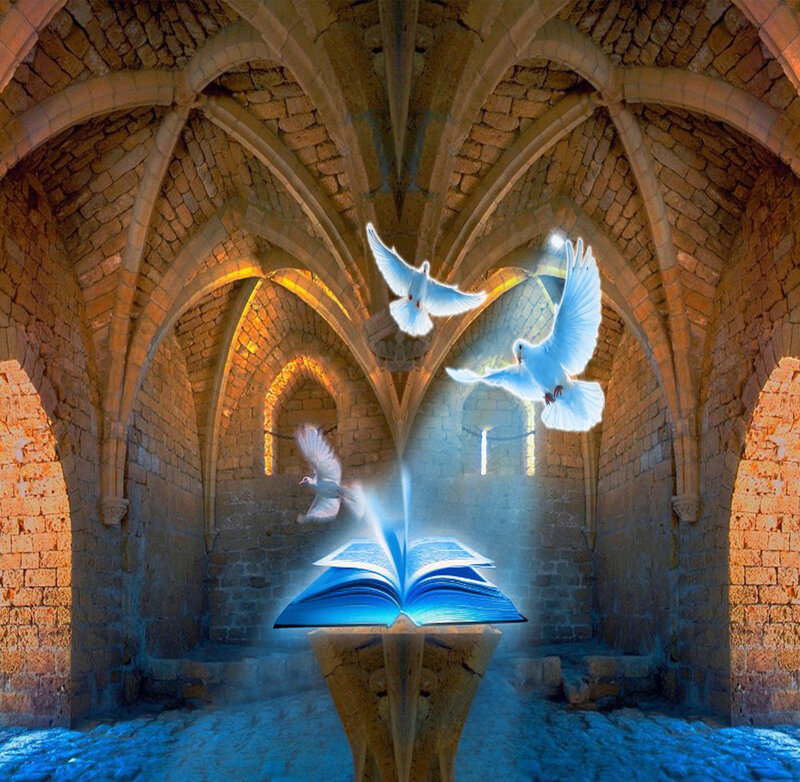 Glowing Book and Doves
