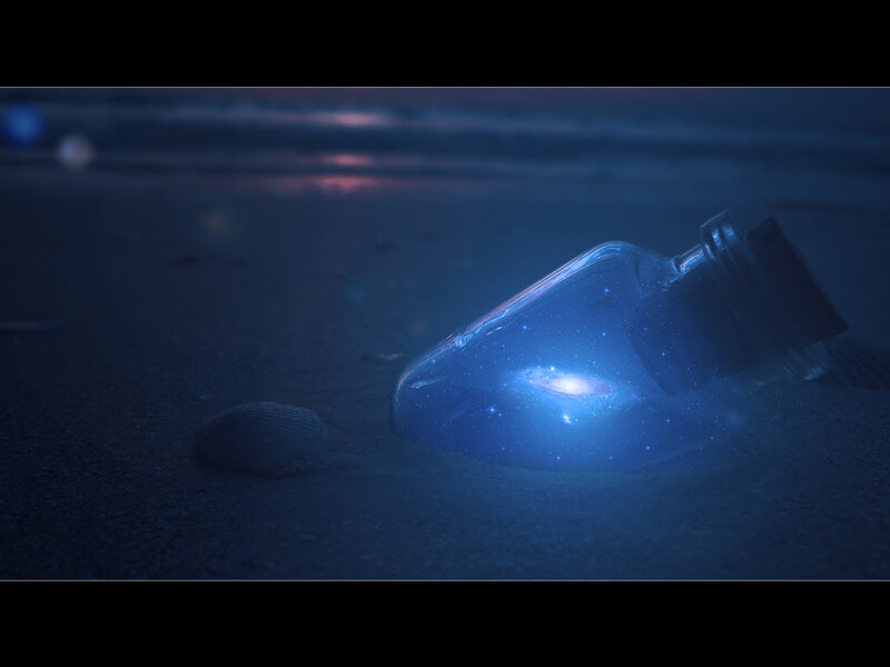 Glowing Bottle on Beach