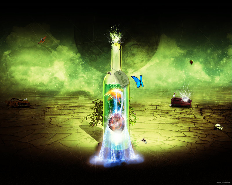 Glowing Bottle on Cracked Ground