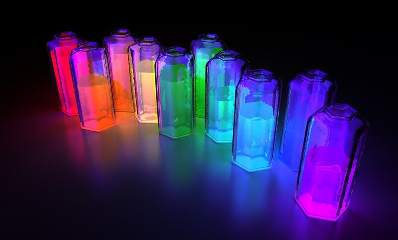 Glowing Bottles in Rainbow
