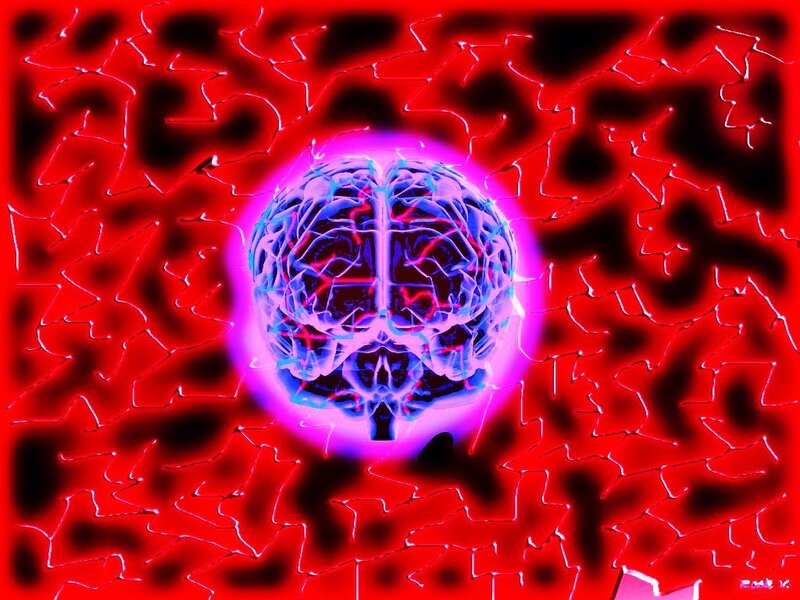 glowing brain in red network