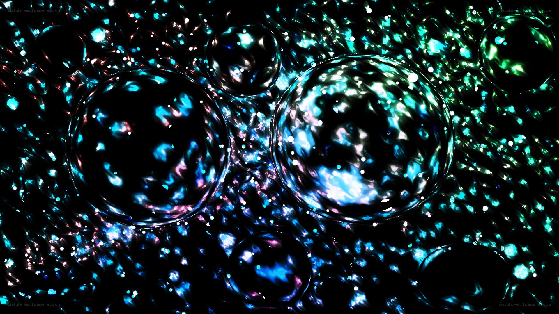 glowing bubbles in dark liquid