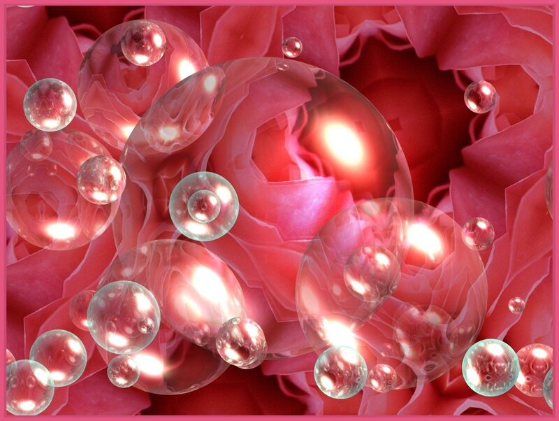 glowing bubbles on rose petals