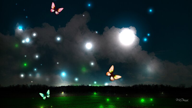 Glowing Butterflies at Night — Green