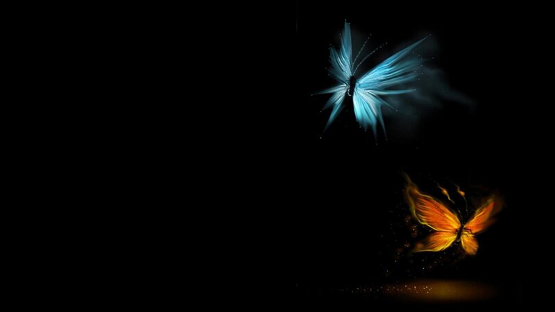 Glowing Butterflies — Black, Dramatic, Night, Digital Art