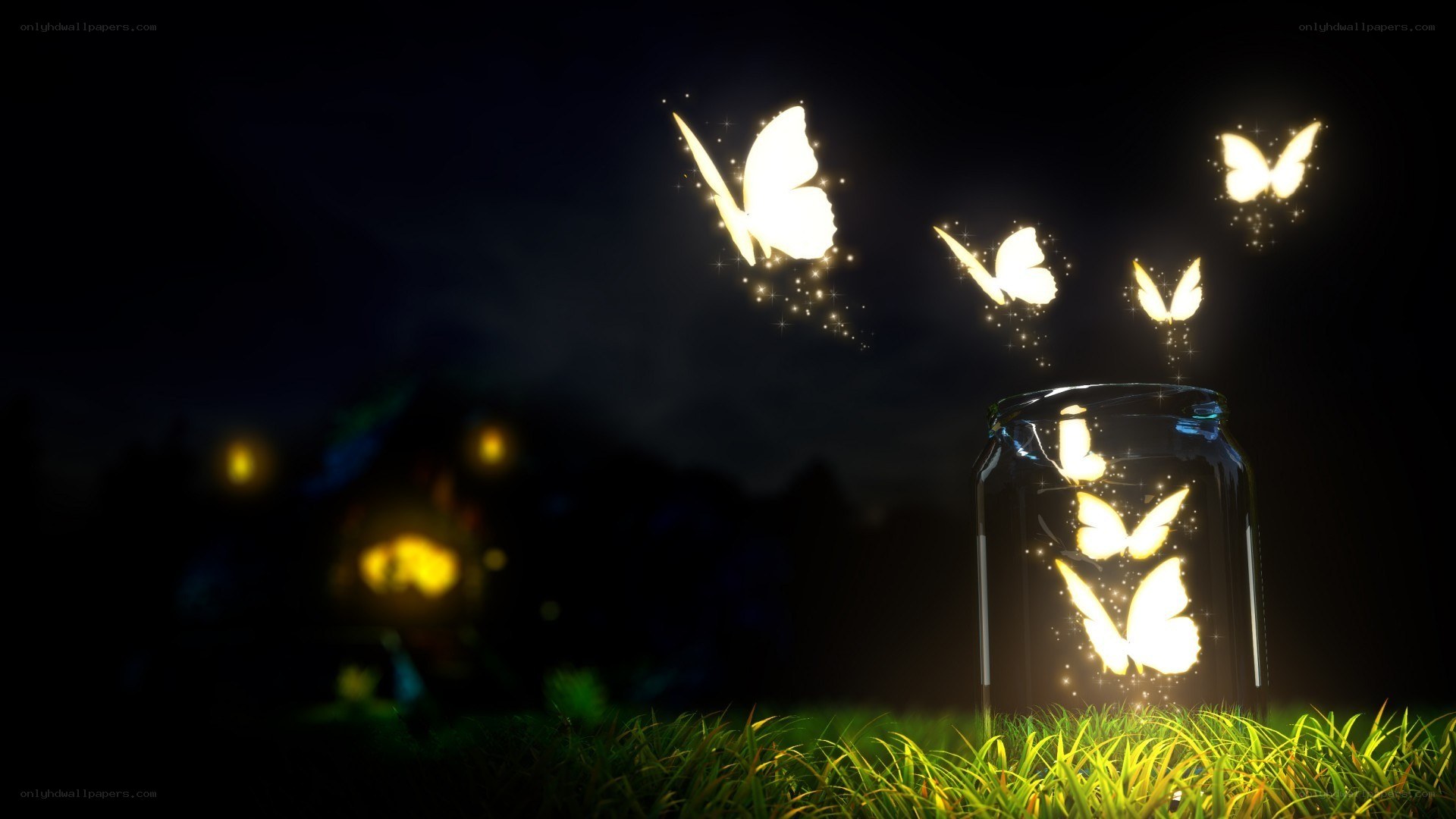 glowing butterflies in a jar