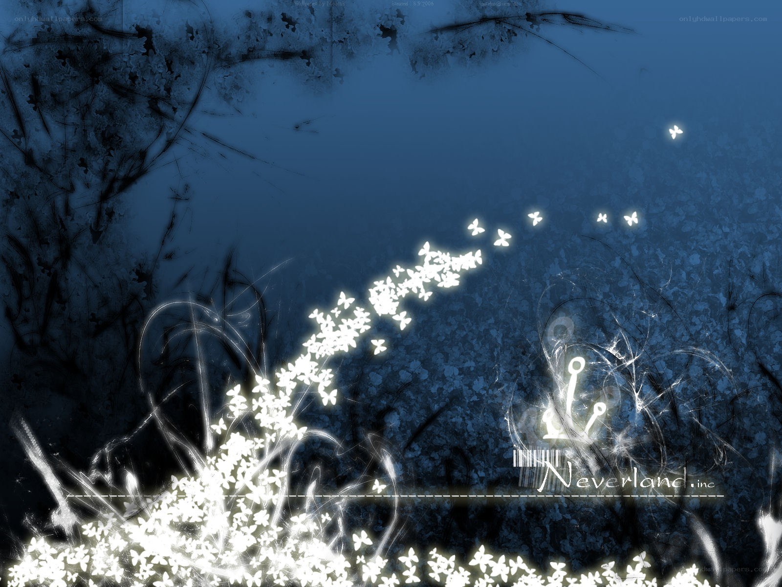 glowing butterflies in blue