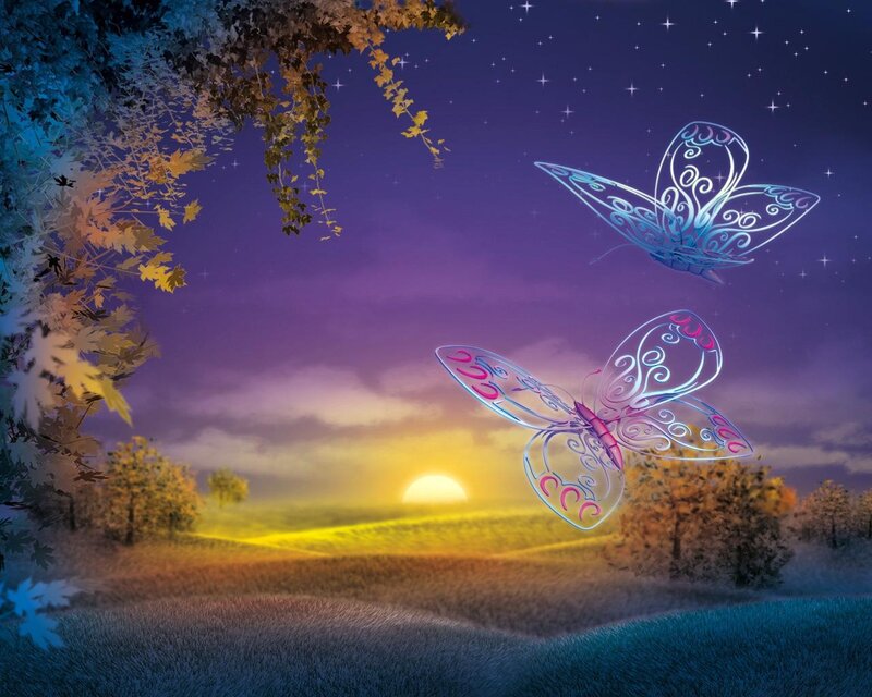 Glowing Butterflies in Field
