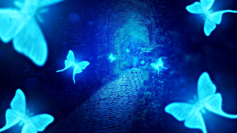 Glowing Butterflies in Forest — Blue
