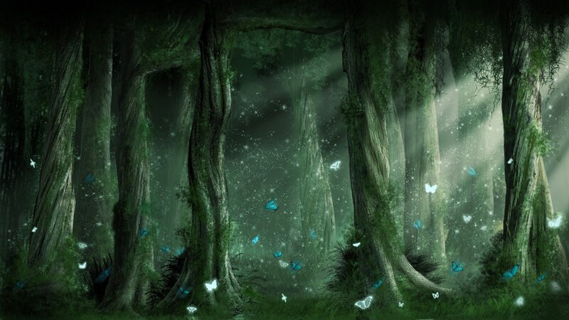 Glowing Butterflies in Forest — Green