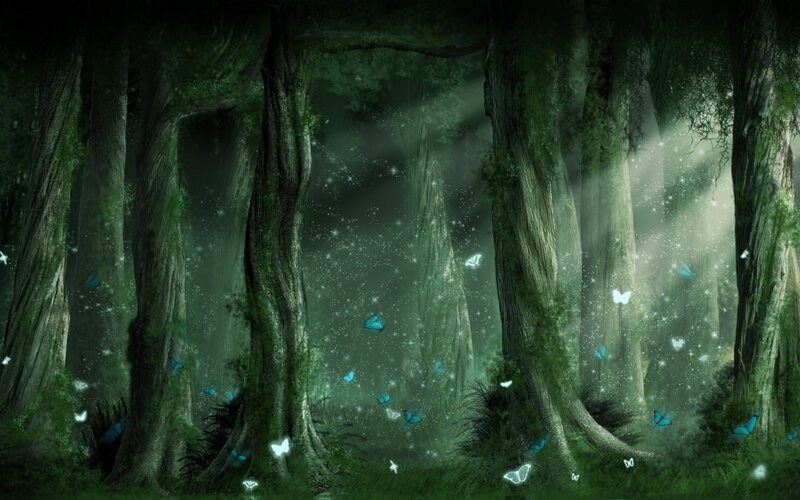 Glowing Butterflies in Forest
