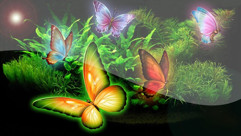 Glowing Butterflies in Garden