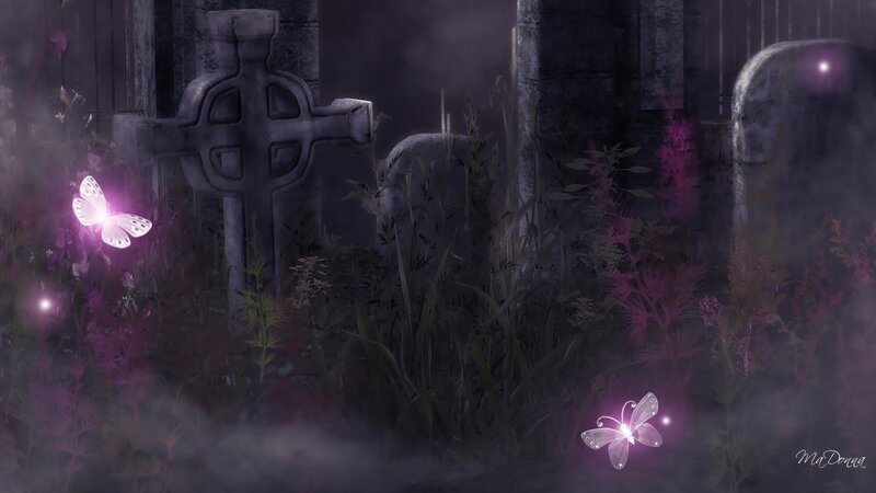 Glowing Butterflies in Graveyard