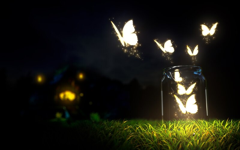 Glowing Butterflies in Jar — Black, Magical