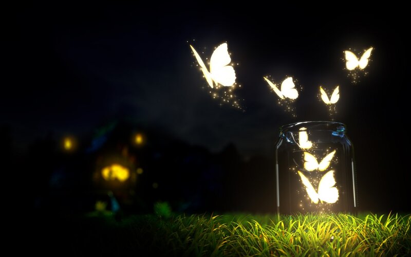 Glowing Butterflies in Jar — Black