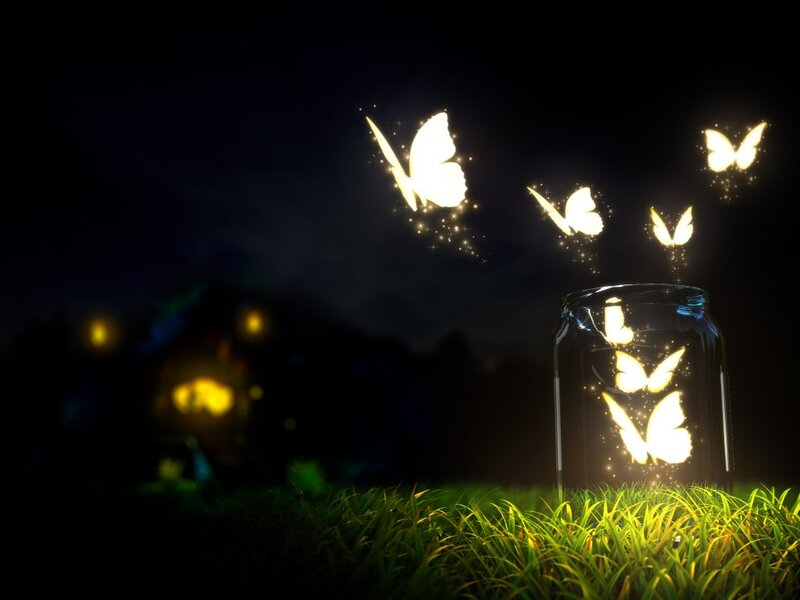 Glowing Butterflies in Jar