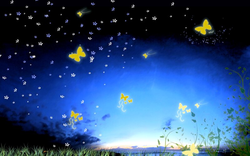 Glowing Butterflies in Night Sky