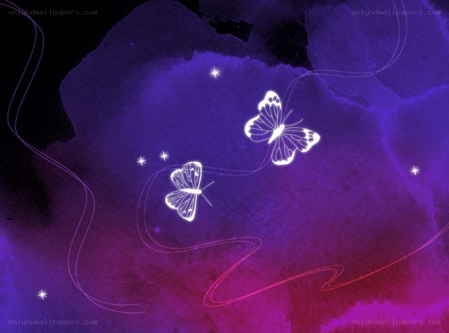 glowing butterflies in purple sky