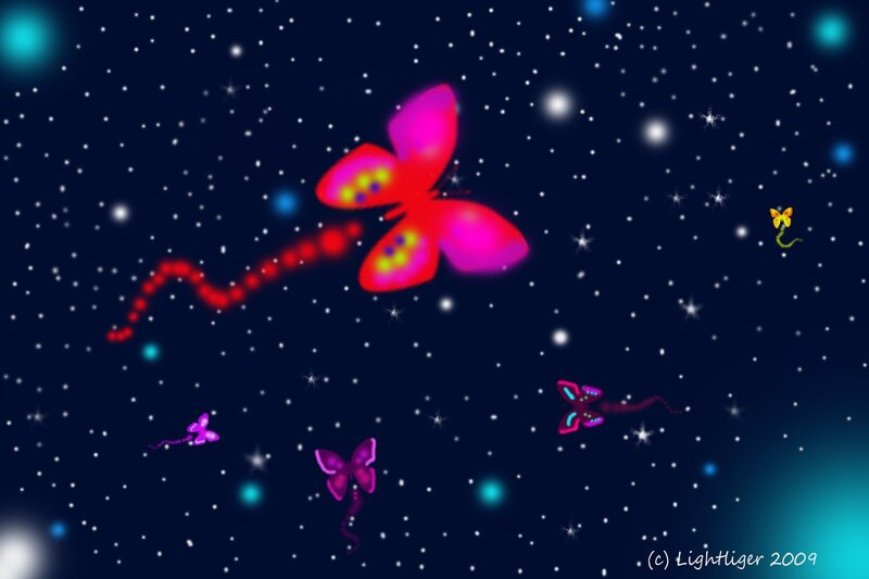 Glowing Butterflies in Space
