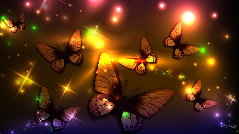 Glowing Butterflies in Space — Yellow