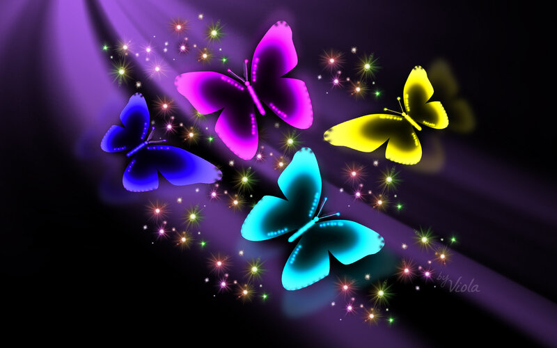 Glowing Butterflies — Purple, Magical, Night, Digital Art