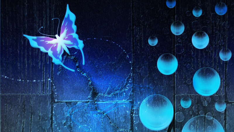 Glowing Butterfly and Bubbles — Blue
