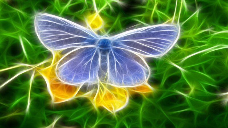 Glowing Butterfly in Grass — Green