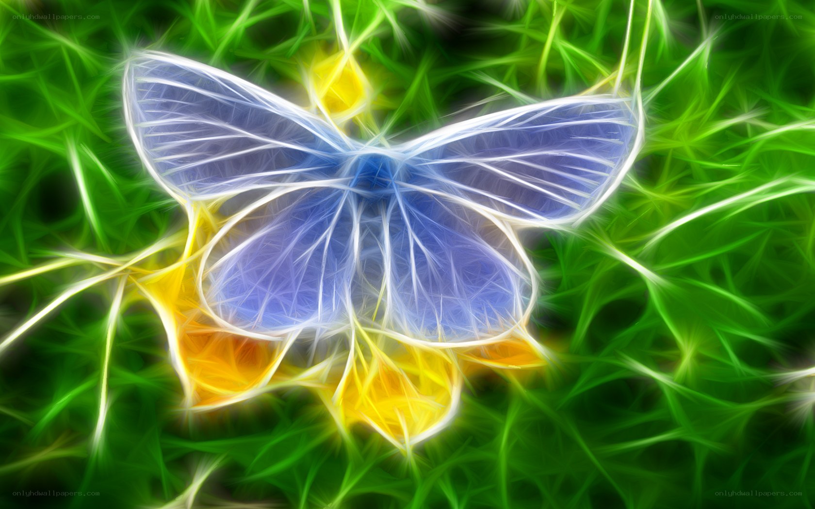glowing butterfly on green