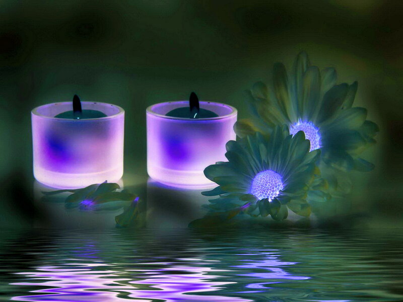 Glowing Candles and Flowers — Purple