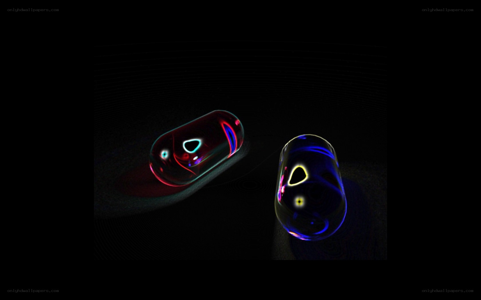 glowing capsules in darkness