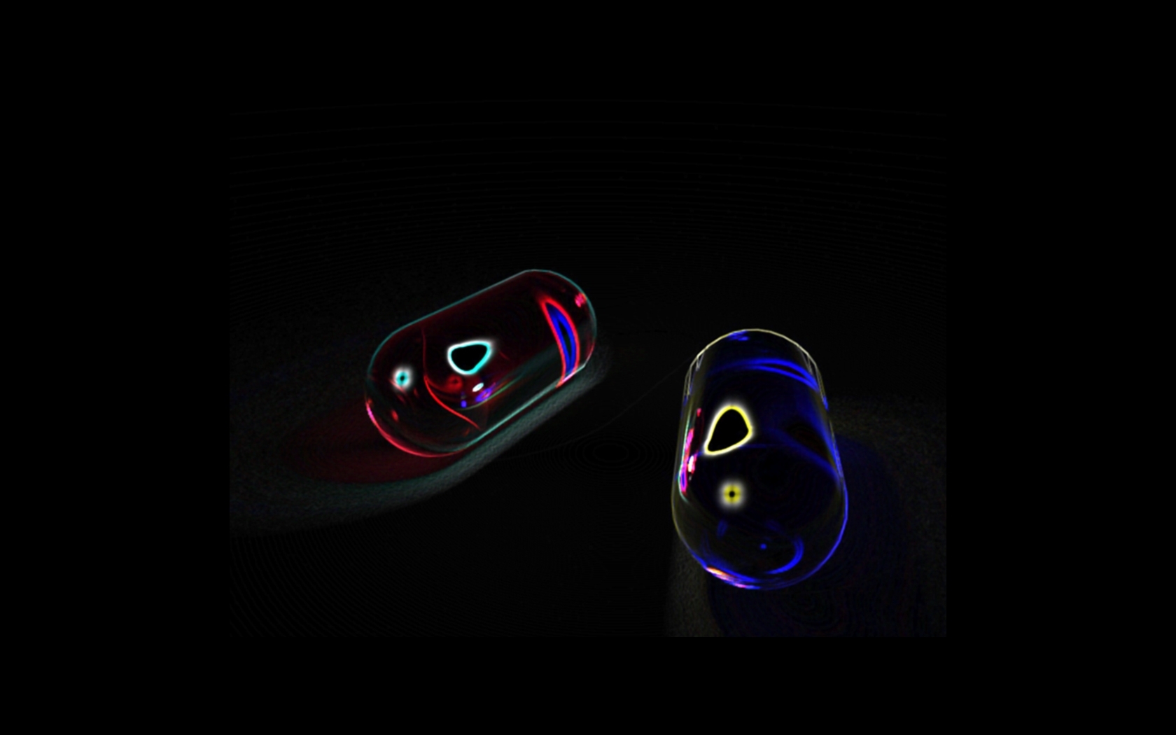 glowing capsules in darkness