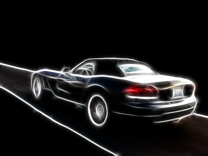 glowing car on dark road